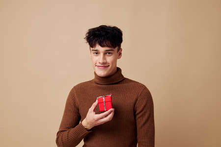 handsome guy fashionable clothes posing studio modern style isolated background unalteredの写真素材