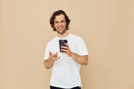 man with a black glass in a white t-shirt Lifestyle unaltered