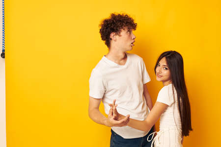 cute young couple hug friendship relationship fun isolated background unaltered