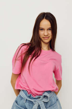 positive woman in stylish clothes posing emotions Lifestyle unaltered