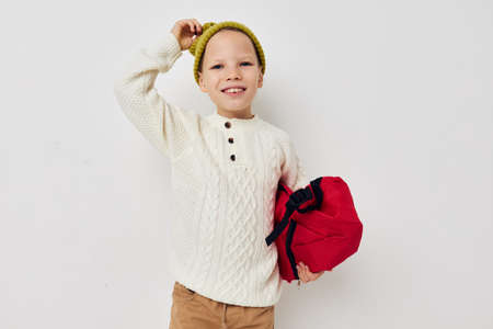 pretty young girl red backpack stylish clothes Lifestyle unaltered