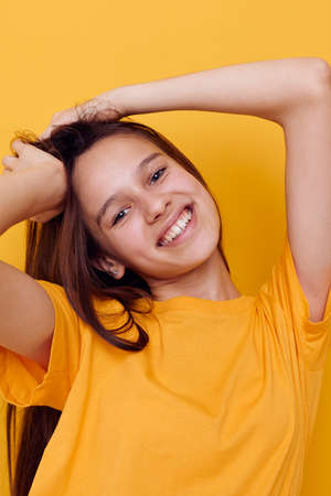 photo pretty girl posing fashion Youth style casual wear isolated backgroundの写真素材