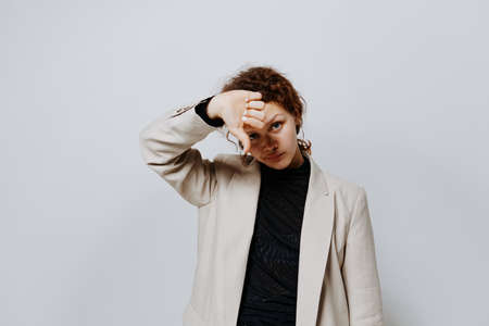 portrait of a young woman elegant style suit fashion studio Lifestyle unaltered