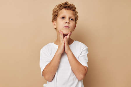 Cute little boy childrens style fashion emotions childhood unalteredの写真素材