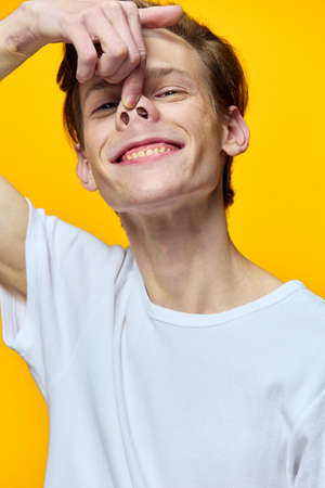 funny happy guy funny turns up his nose