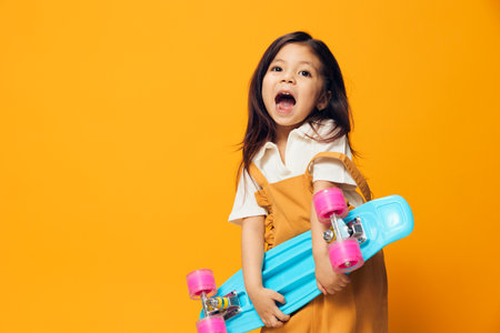 beautiful, little girl of preschool age, stands on an background in a sundress and holds a light...
