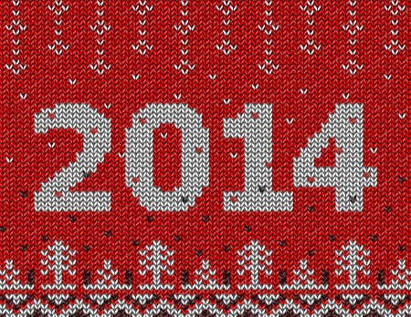 Card of New Year 2014 with knitted texture  Christmas jumper fragment with 2014 New Year  Qualitative vector  EPS-10  illustration for new year s day, christmas, winter holiday, new year s eve, silvester, etcのイラスト素材