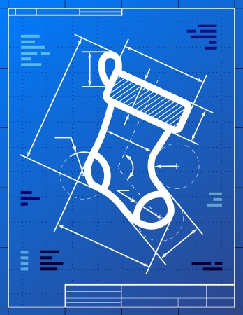 Christmas stocking symbol like blueprint drawing  Stylized drawing of sock sign on blueprint paper  Qualitative vector  EPS-10  illustration for new year s day, christmas, decoration, winter holiday, design, new year s eve, silvester, etcのイラスト素材