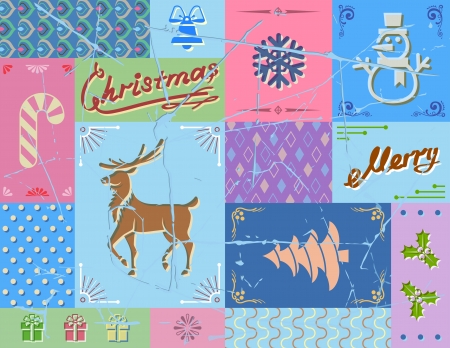 Vintage christmas card in blue colors  Collage of christmas symbols  Qualitative vector  EPS-10  illustration for christmas, decoration, new year s day,  winter holiday, design, new year s eve, silvester, etcのイラスト素材