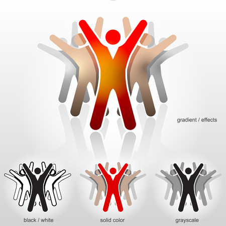 Group of abstract people with their hands up  Qualitative vector  EPS-10  illustration about teamwork, group performance, people union, meeting a goal, collective success, esprit de corps, etcのイラスト素材