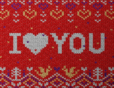 Card of Valentines Day with knitted texture  Jumper fragment with I LOVE YOU  Qualitative vector     illustration for valentines day, wedding, romantic relationship, love, etcのイラスト素材