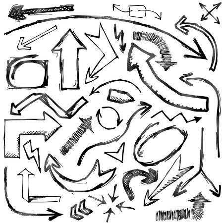Set of hand drawn arrows  Sketches of arrows in doodle style  Qualitative vector  EPS-10  element for business presentation, flowcharts, analytics, workflow or process, etcのイラスト素材