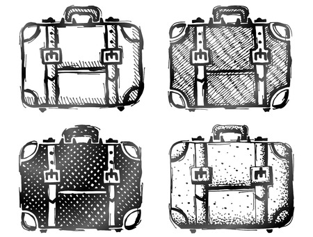 Hand drawn suitcase. Sketch of travel bag in doodle style. Qualitative vector graphics for travel, luggage, tourism, accessory, vacation, baggage, trip, etcのイラスト素材