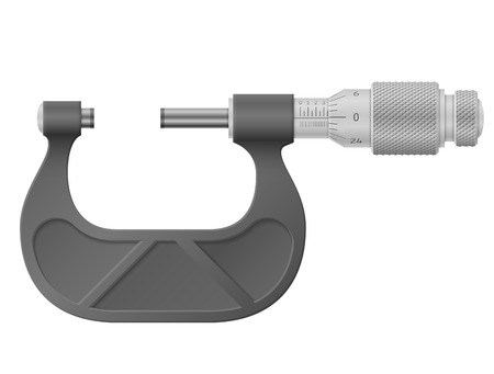 Micrometer isolated on white. Tool to measure distance with high accuracy. Qualitative vector illustration for engineering, measuring instrument, technology, craft, development, etcのイラスト素材