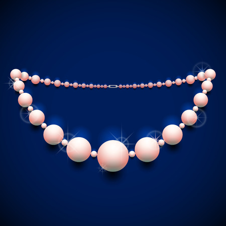 Pearl chaplet against dark background. Nacreous beads necklace with shine effect. Qualitative vector illustration about jewellery industry accessories fashion luxury etcのイラスト素材