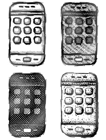 Hand drawn smartphone. Sketch of phone in doodle style. Qualitative vector illustration about smartphone communication mobile technology digital devices wireless electronics etcのイラスト素材