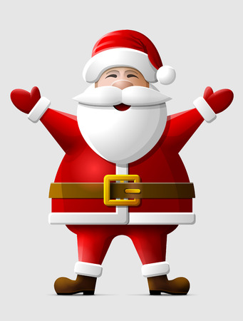 Cheerful Santa Claus standing in full length. Santa in christmas costume with his hands up. Qualitative vector illustration for christmas, new year day, winter holiday, new year eve, silvester, etcのイラスト素材