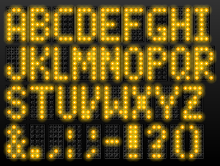 Led digital font based on dot-matrix technology. Alphabet of scoreboard letters and punctuation.のイラスト素材