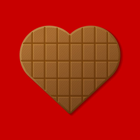 Heart shaped milk chocolate bar. Sweet chocolate heart isolated on red background. Vector image for valentines day, confection, wedding, food, romantic relationship, dessert, loveのイラスト素材