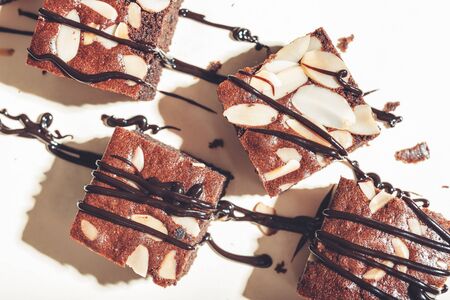 Chocolate brownie cake with almondの写真素材