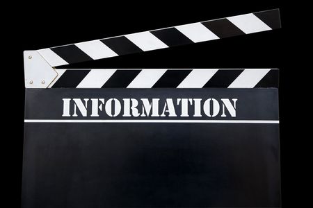 blank movie clapper board isolated on black with easily removable information textの写真素材