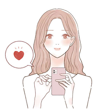 It is a woman who likes it with a smartphone.の販売画像