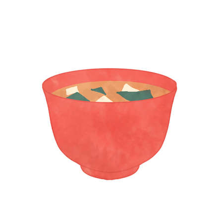 Miso soup with tofu and wakame. On a white background.のイラスト素材