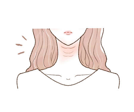 Woman suffering from neck wrinkles. On a white background.のイラスト素材
