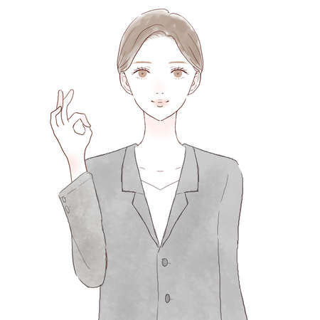 Woman in suit with OK sign. On white background.のイラスト素材