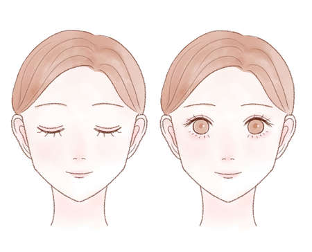 Two types of female faces. Skin care image. On white background.のイラスト素材