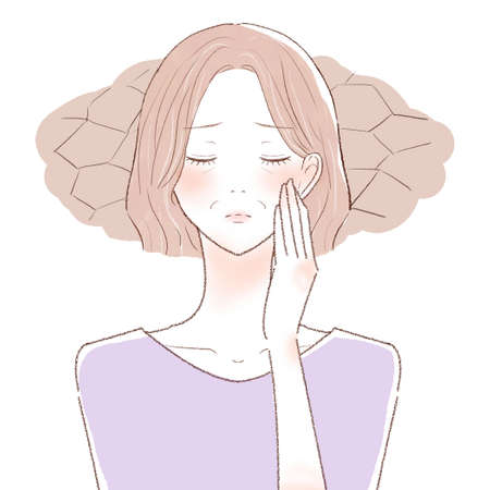 Middle-aged woman suffering from dry skin. On white background.のイラスト素材