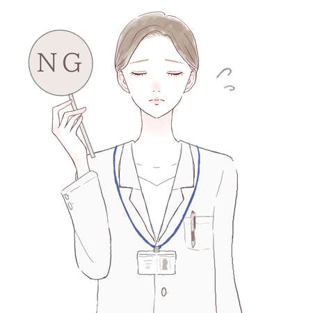 Female doctor with NG sign. On white background.のイラスト素材