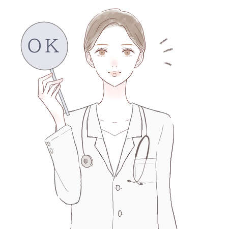 Female doctor who gives OK sign. On white background.のイラスト素材