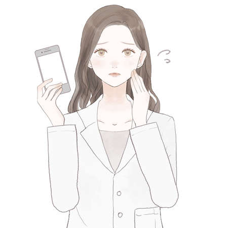Female doctor with smartphone. On white background.のイラスト素材