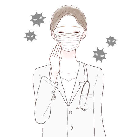 Female doctor wearing nonwoven mask. On white background.のイラスト素材