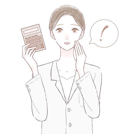 Surprised female doctor with calculator. On white background.のイラスト素材