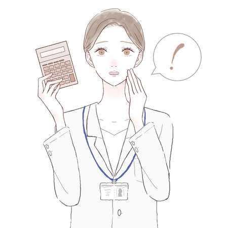 Surprised female doctor with calculator. On white background.のイラスト素材