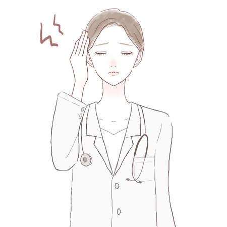 A female doctor suffering from a headache. On white background.のイラスト素材