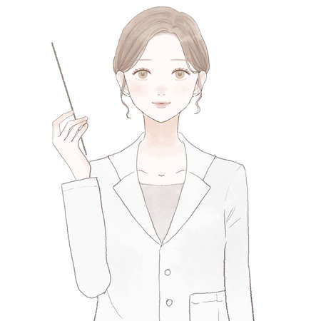Female doctor explaining while holding instruction stick. On white background.のイラスト素材