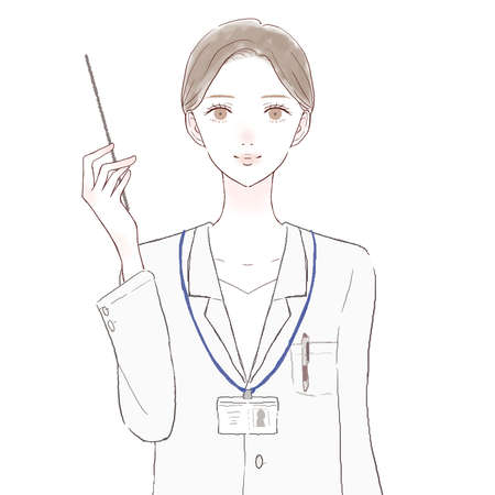 Female doctor explaining while holding instruction stick. On white background.のイラスト素材