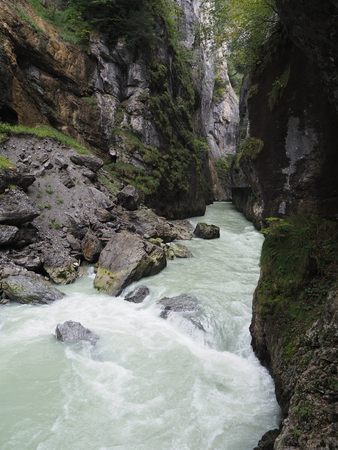 Section of walkway in aare gorge with river flowingの写真素材