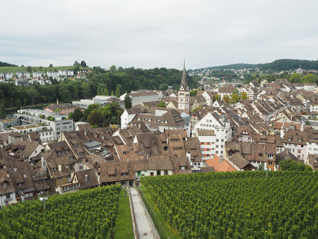 City view from Munot Castle in Schaffhausen with vineyardの写真素材