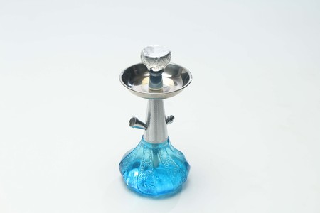 Modern Blue transparent hookah.Isolated on white background.