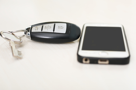 Picture of smartphone with car accessories.の写真素材