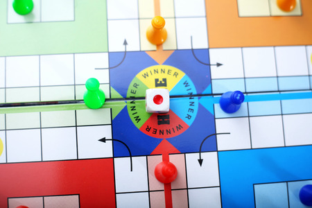 Top view of family ludo board game.の写真素材