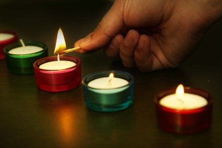 Diya lit up during at home in Diwali celebration.の写真素材