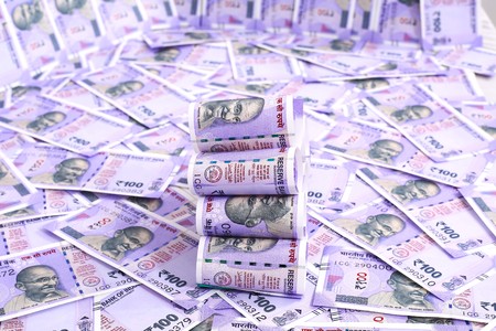 Indian 100 Rupee Currency Note. Isolated on the white background.