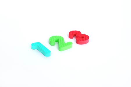 Photo of numbers 123 on the white background.