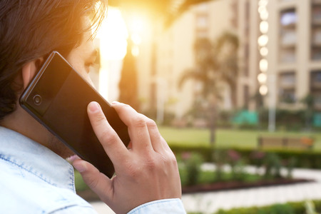 Picture of man is talking phone.の写真素材