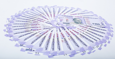 Picture of new 100 rupees currency. Isolated on the white background.